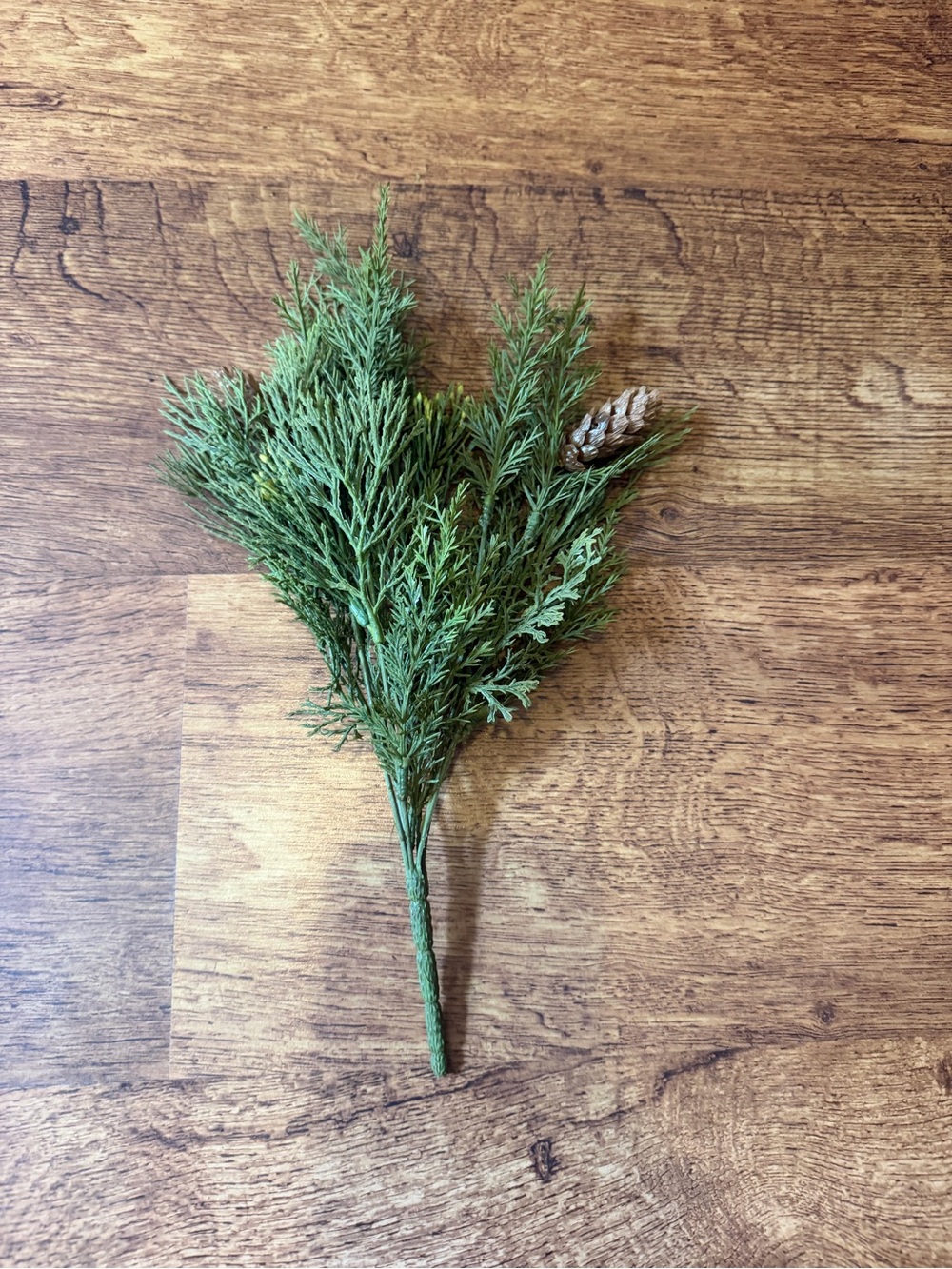 Green Faux Cedar Branch with Pinecone